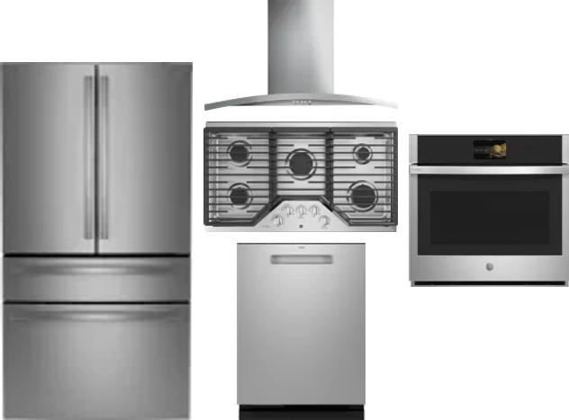 5 Piece Package Includes Refrigerator, Cooktop, Wall Oven, Hood And Dishwasher